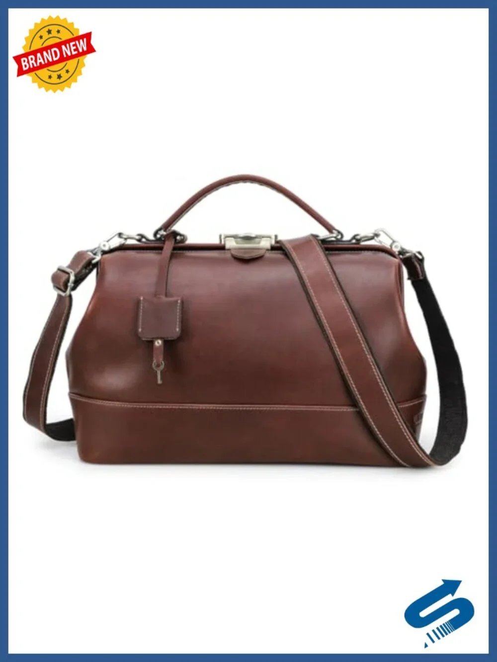 Luxury Leather Doctor Bag with Lock Clasp & Detachable Strap